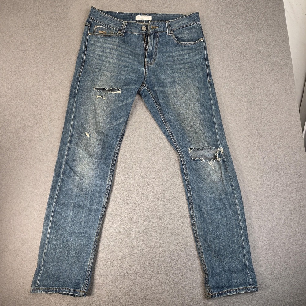 Japanese Selvedge Jeans Mens 34x32 Thrashed Kaihara Slim Straight‎ Made in Japan